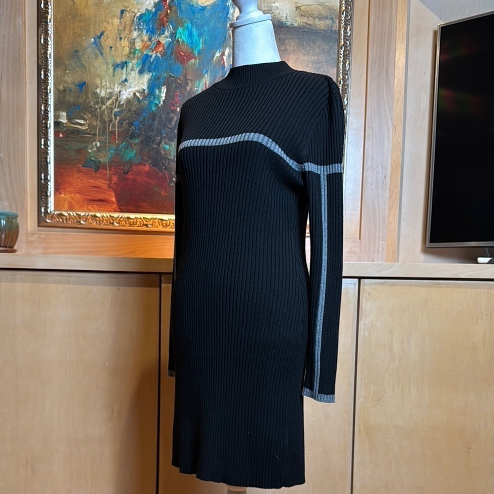 NWOT Black Ribbed Knit Dress with Grey Accents - Picture 8 of 10